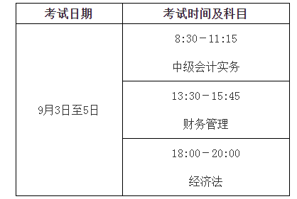 2022年湖北宜昌中级会计职称考试时间及科目：9月3日至5日