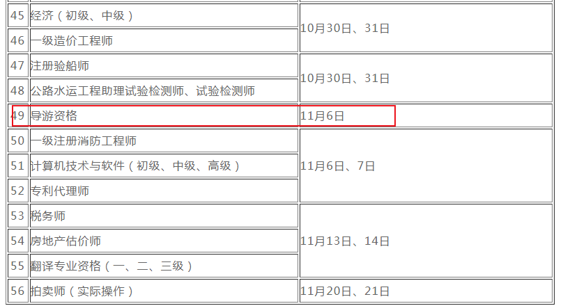 2021年辽宁导游证考试时间：11月6日