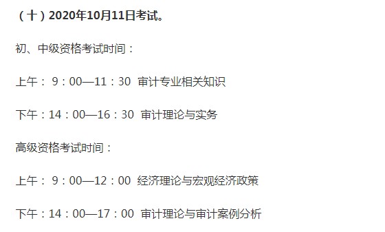 河南2020年审计师考试时间为2020年10月11日（初、中、高级）