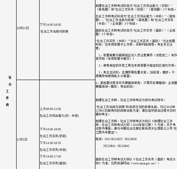 2020年吉林社会工作者考试时间及科目【10月31日-11月1日】